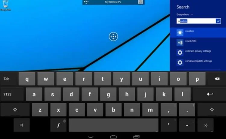 Microsoft's Windows 8 remote desktop software for iOS and Android allows for use of the OS' inbuilt keyboards