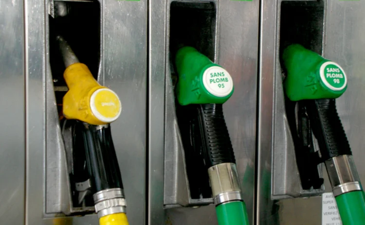 Petrol station yellow and green petrol pumps