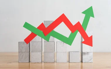 Wood bar chart and arrow red green graph chart volatility moving