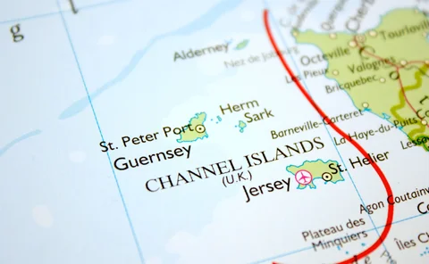 Map with selective focus on the Channel Islands (UK)
