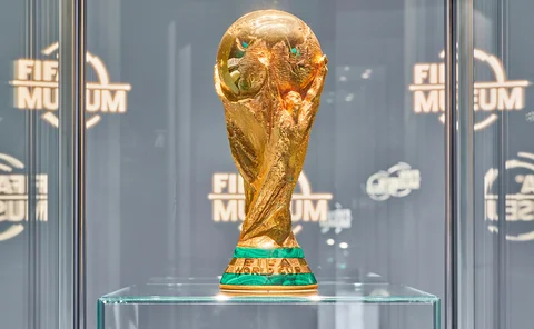 Fifa Trophy on a stand in the museum