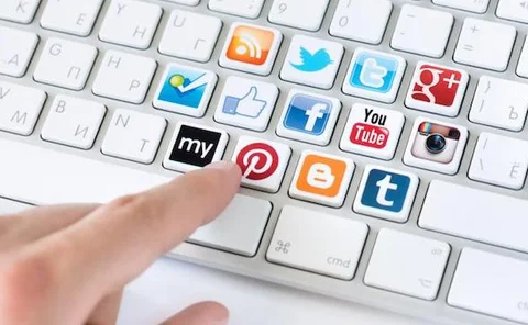 Social media logos on a keyboard