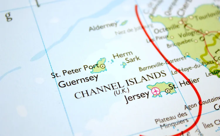 Map with selective focus on the Channel Islands (UK)