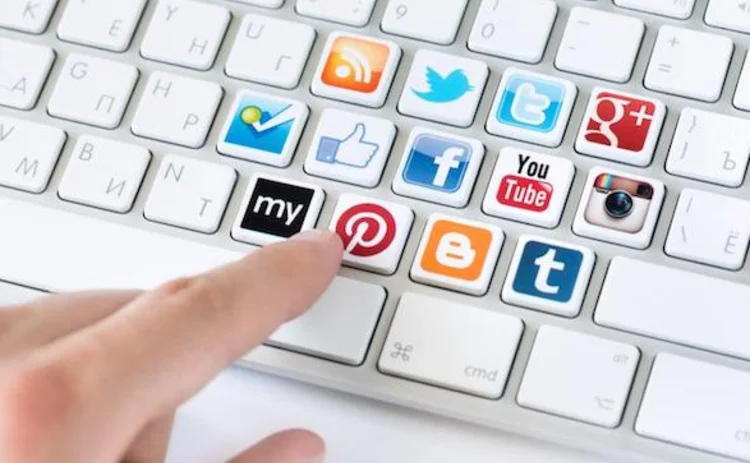 Social media logos on a keyboard