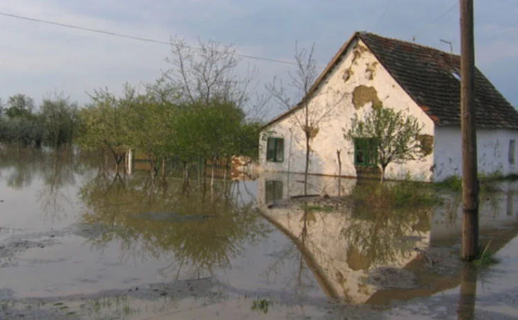 Flooded house from outside view