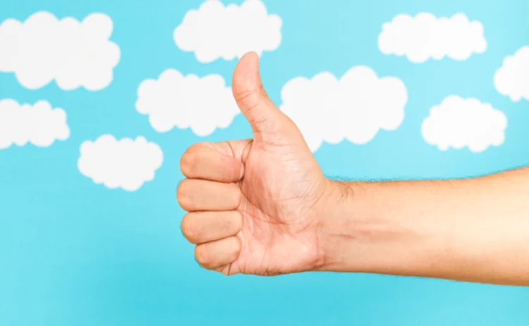 Thumbs-up against cloudy sky background illustration