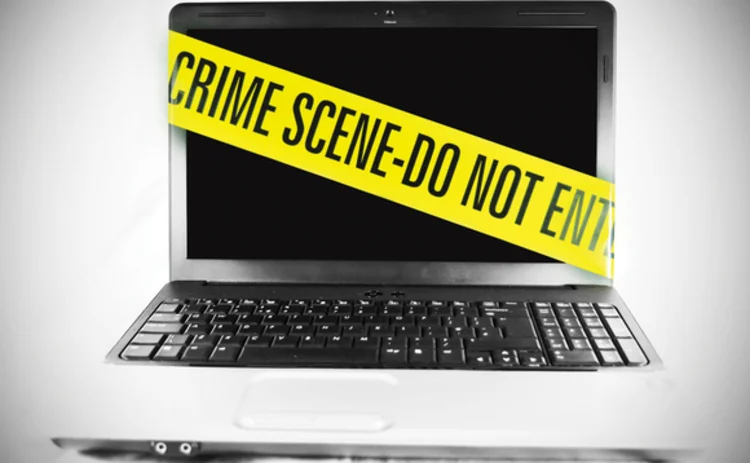 Laptop crime scene illustration
