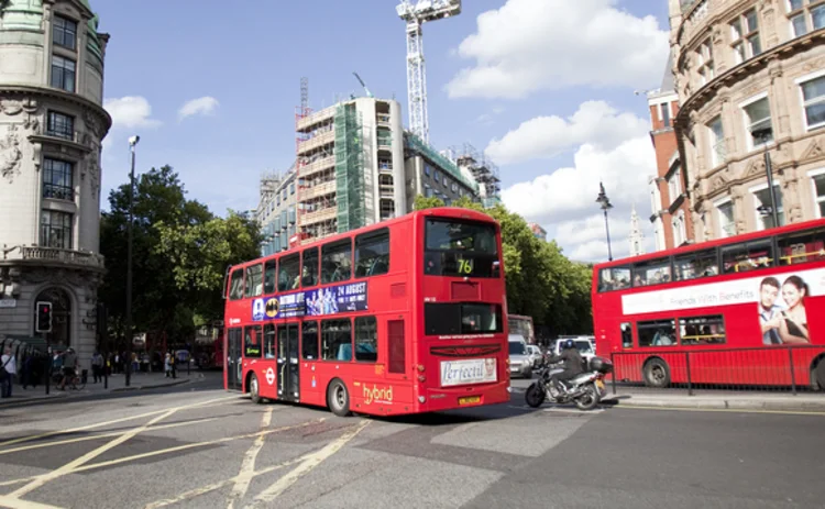 London buses at a road junction