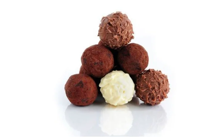 A pyramid of chocolate truffles